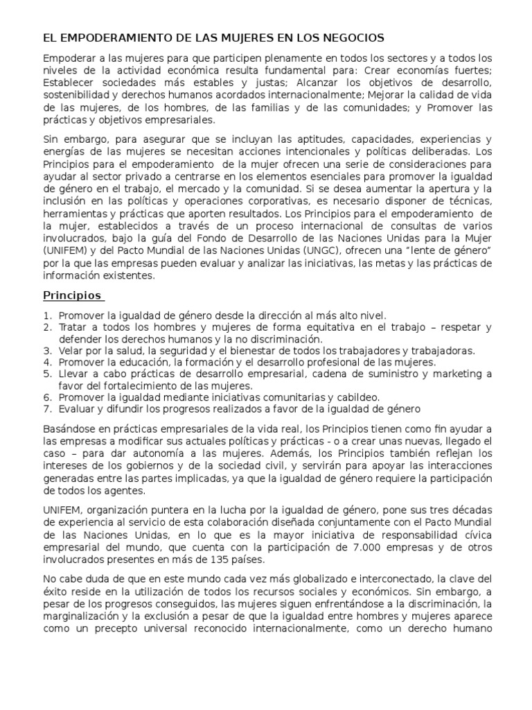 El Empoderamiento de Las Mujeres en Los Negocios | PDF | Igualdad de ...