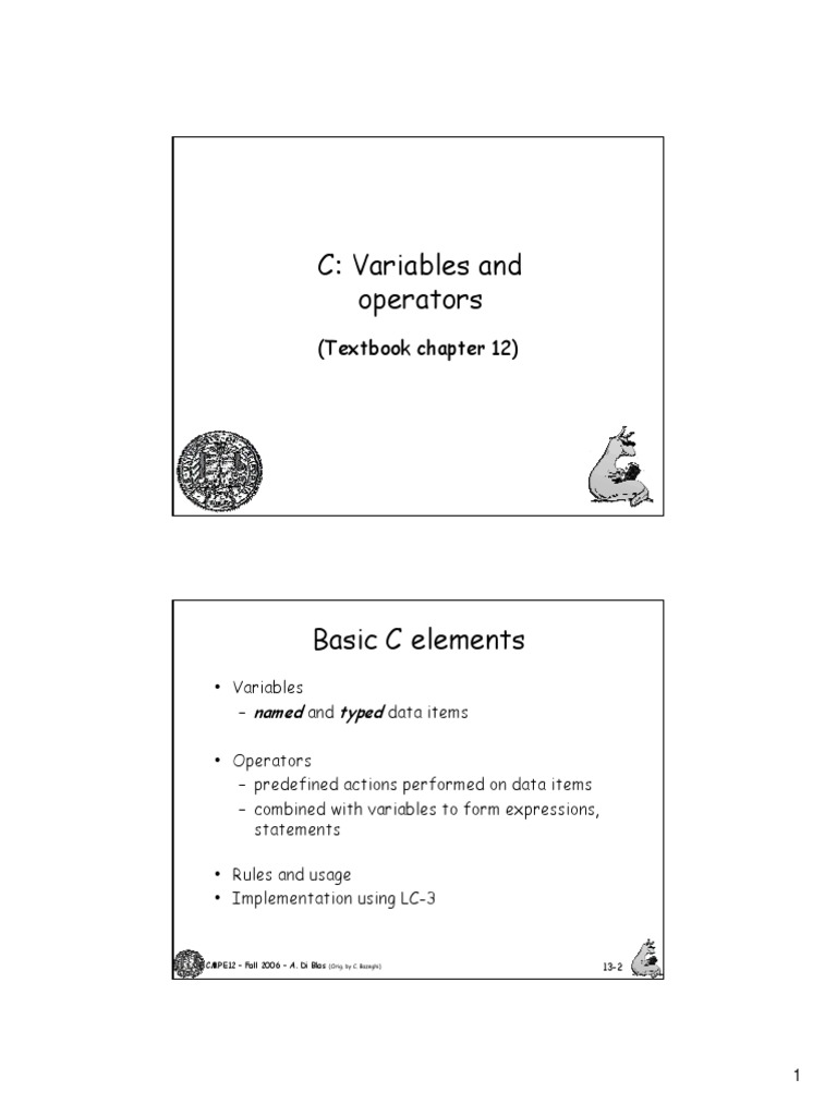 C: Variables and Operators: (Textbook Chapter 12) | PDF | C ...