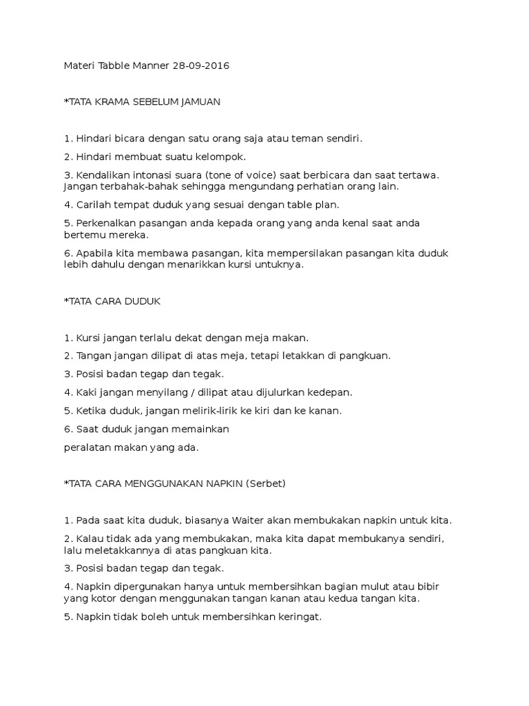 Materi Tabble Manner