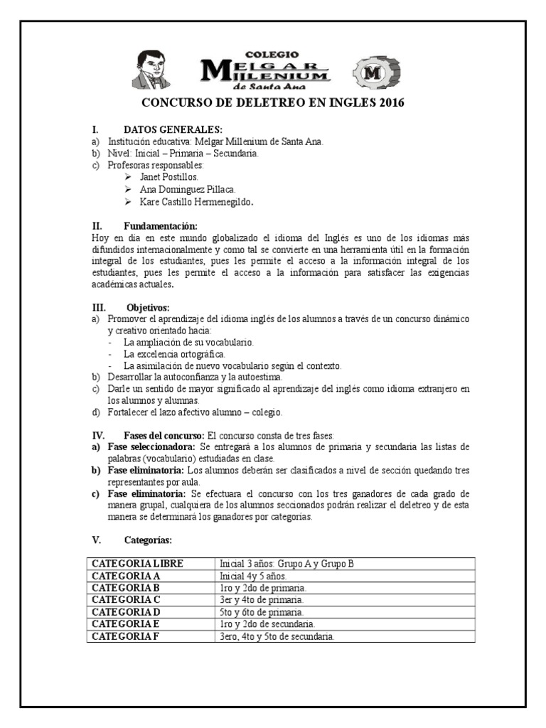 Bases Del Concurso de Inglés PDF Educación primaria Educación