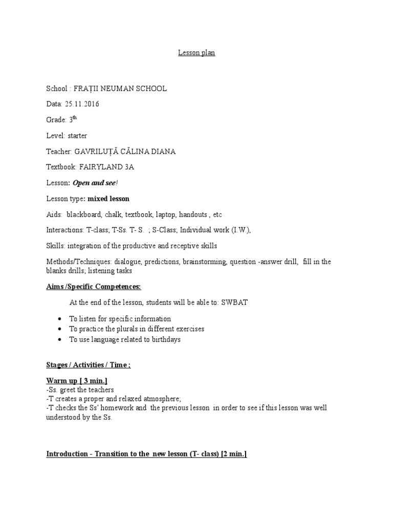 Lesson Plan 3th Grade | Lesson Plan | Learning