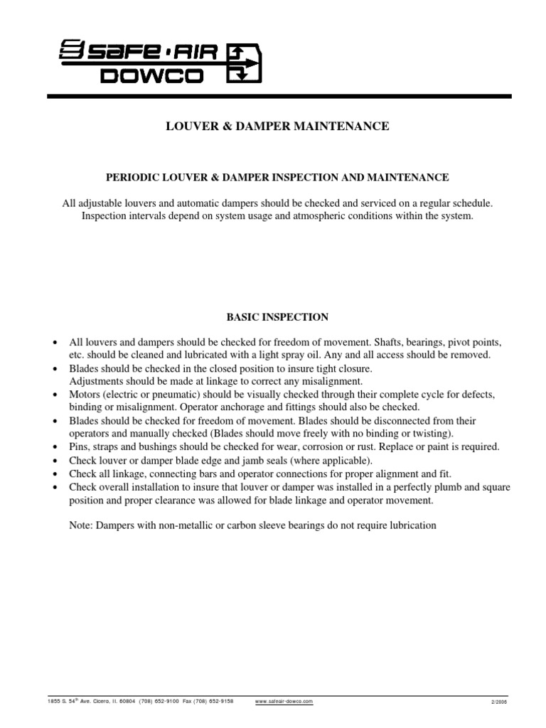 Louver and Damper Maintenance Guide | PDF | Bearing (Mechanical ...