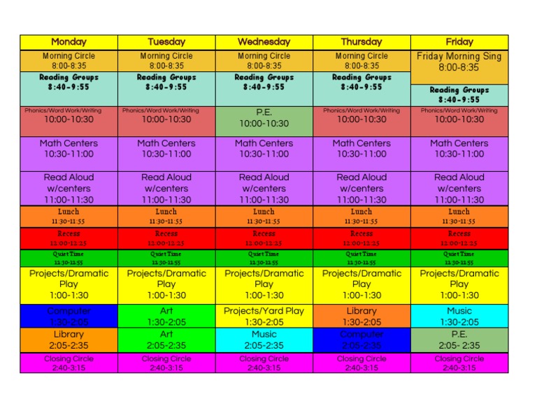 Weekly Classroom Schedule Overview | PDF | Foreign Language Studies