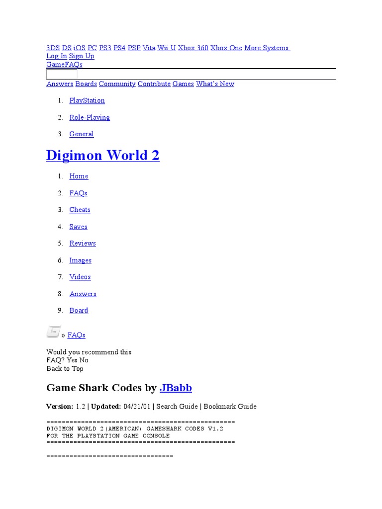 Cheat Digimon World 2 Pdf Video Games Hardware