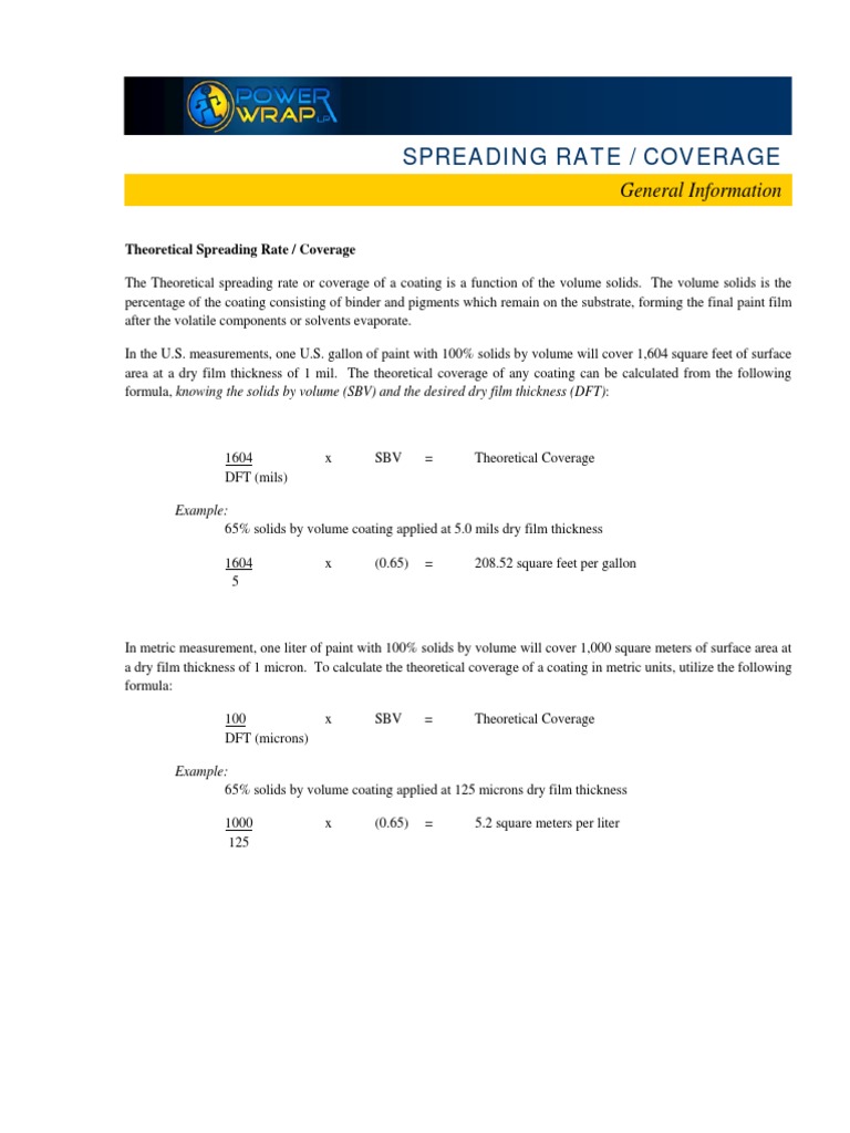 Spreading Rate (Rendimiento) PDF Paint Volume