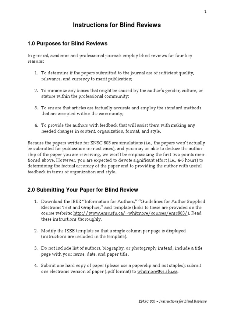ENSC 803 Blind Review Guidelines | PDF | Phrase | Rules