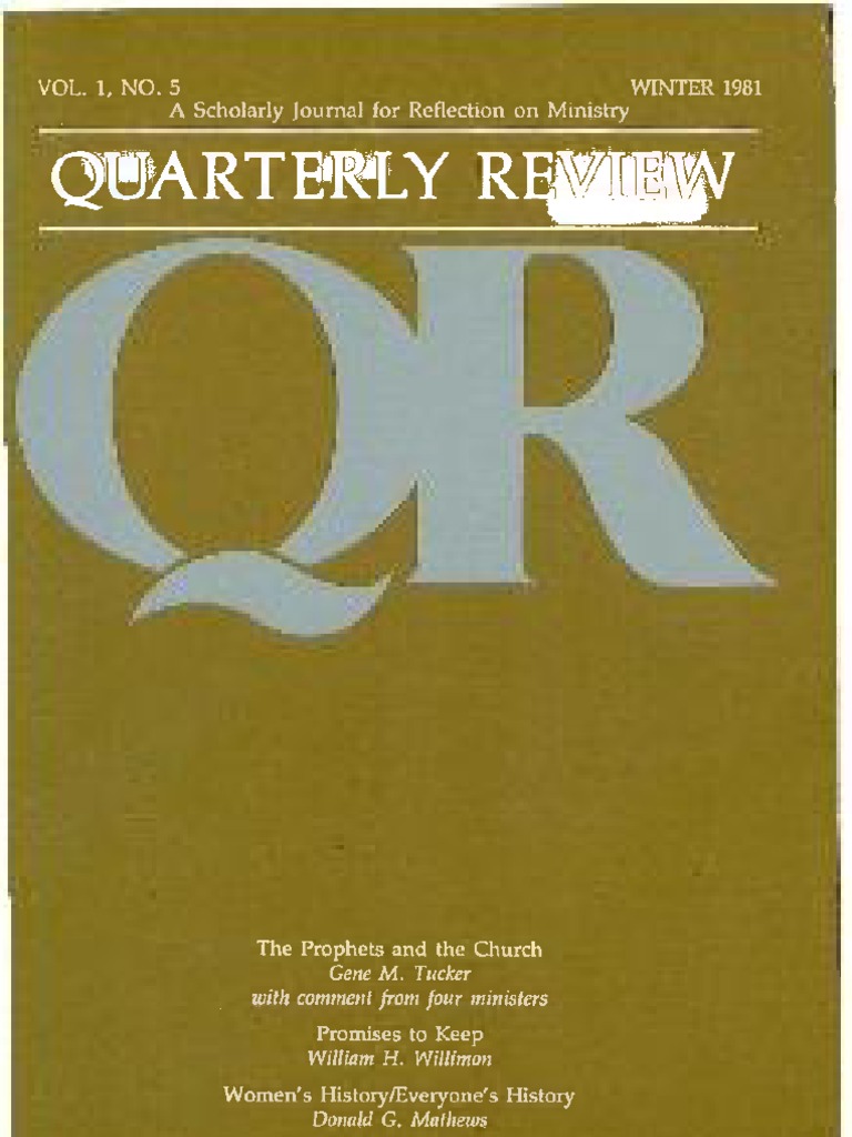 Winter 1981-1982 Quarterly Review - Theological Resources For Ministry ...