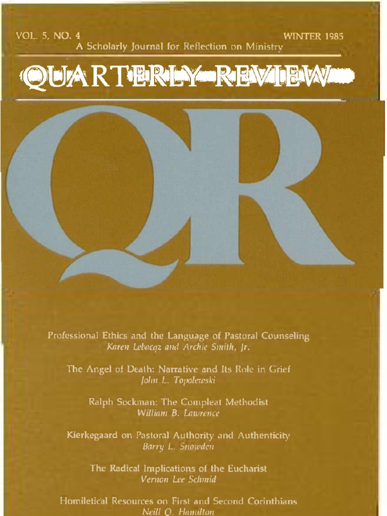 Winter 1985-1986 Quarterly Review - Theological Resources For Ministry ...