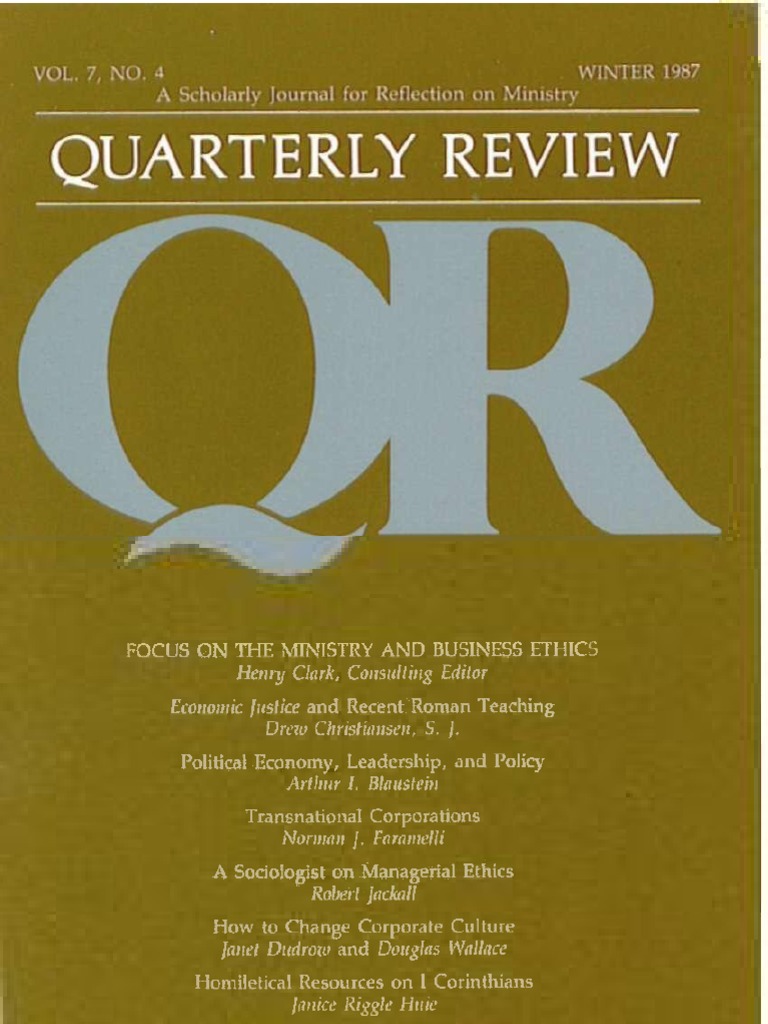 Winter 1987-1988 Quarterly Review - Theological Resources For Ministry ...