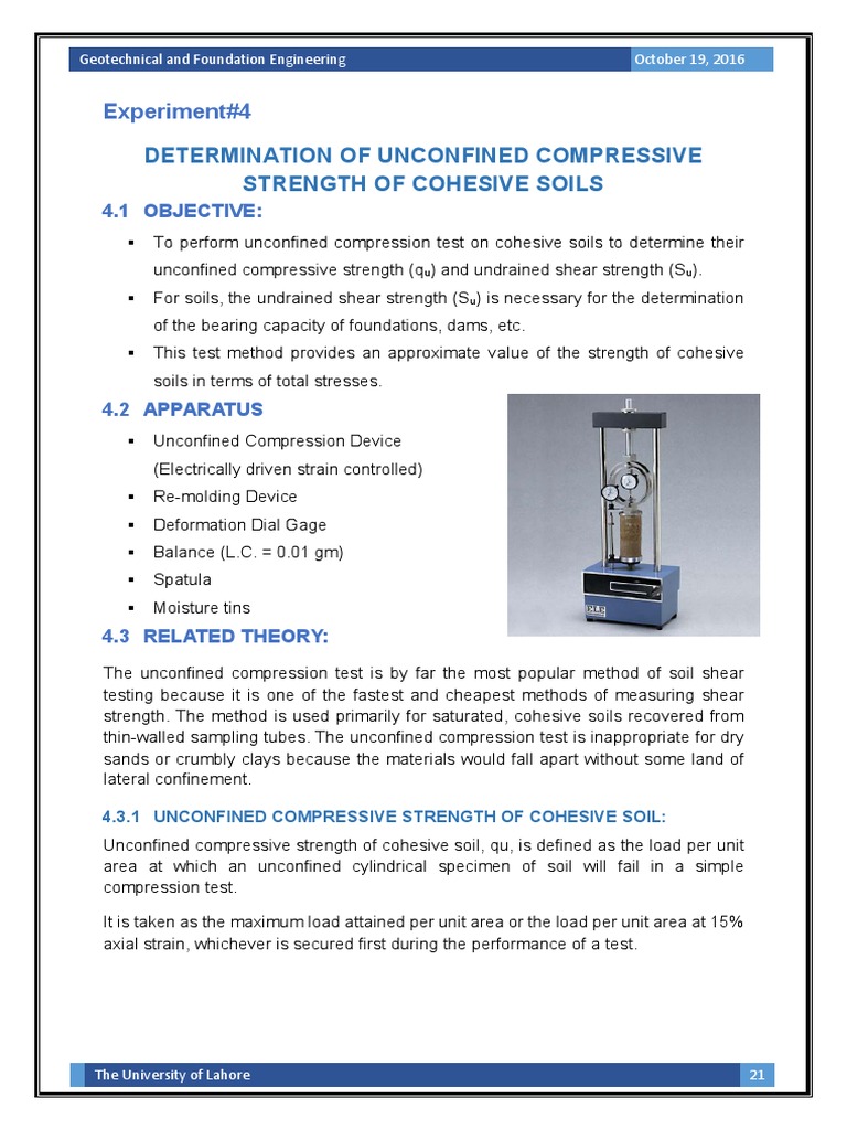 Job#4 Unconfined Compressive Strength | PDF | Strength Of Materials ...