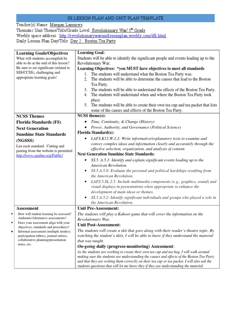 Unit Lesson Plan Boston Tea Party 2 0 Lesson Plan Learning