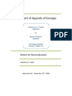 Vadde v. Bank of America Georgia Court of Appeals Motion For Reconsideration 113009