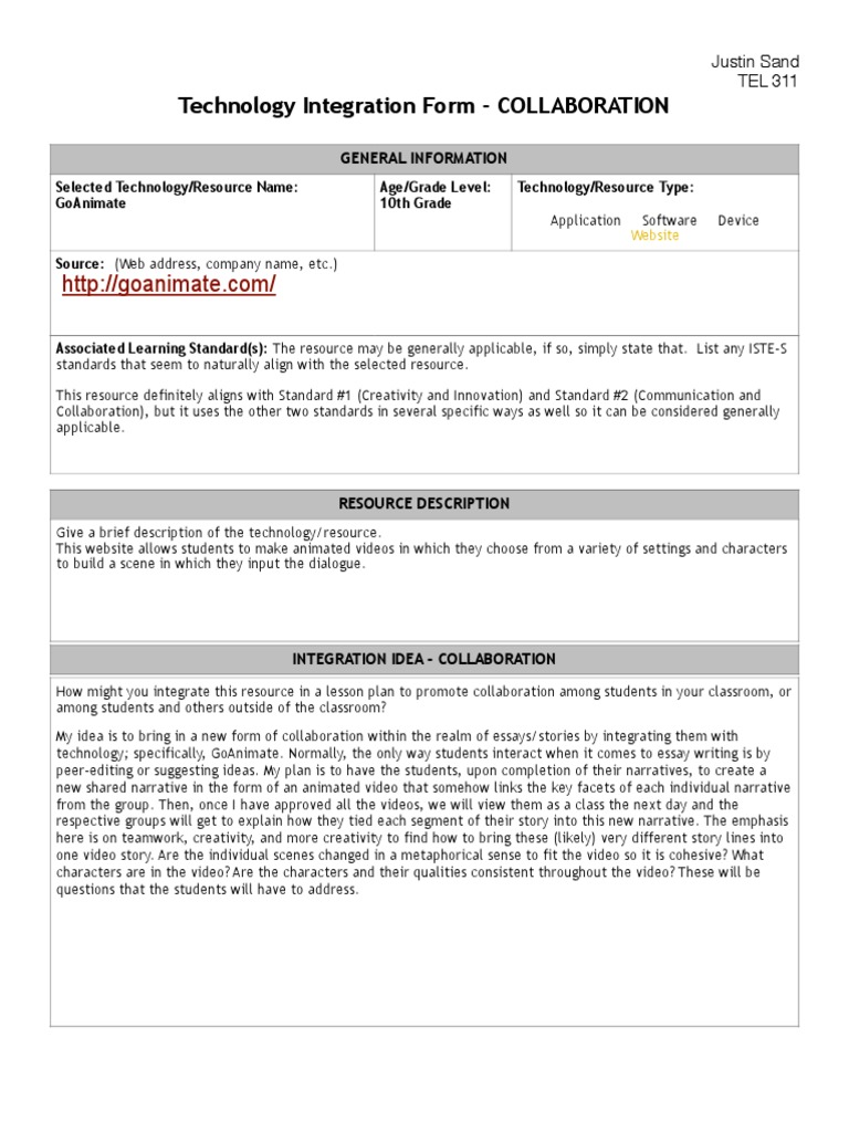 Tel 311 Technology Integration Template-Collaboration | PDF ...