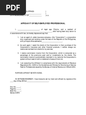 BIR Affidavit SelfEmployed