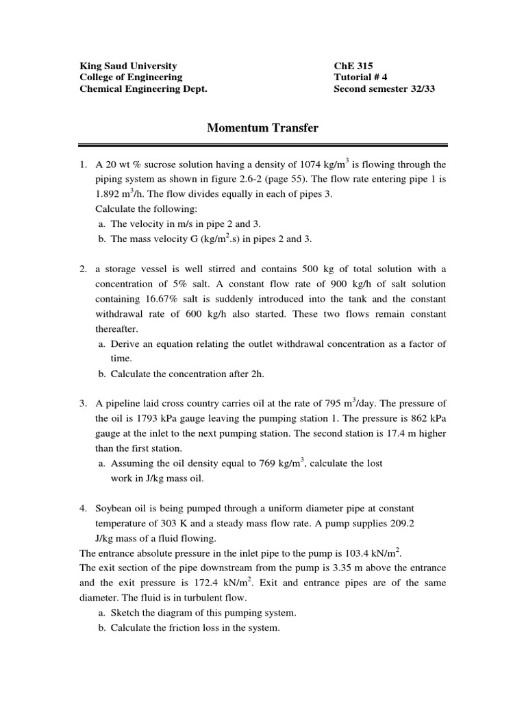 Momentum Transfer in Chemical Engineering | PDF | Fluid Dynamics | Pump