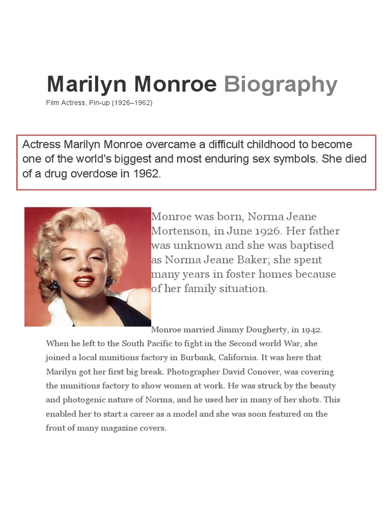 Bio Marilyn Monroe