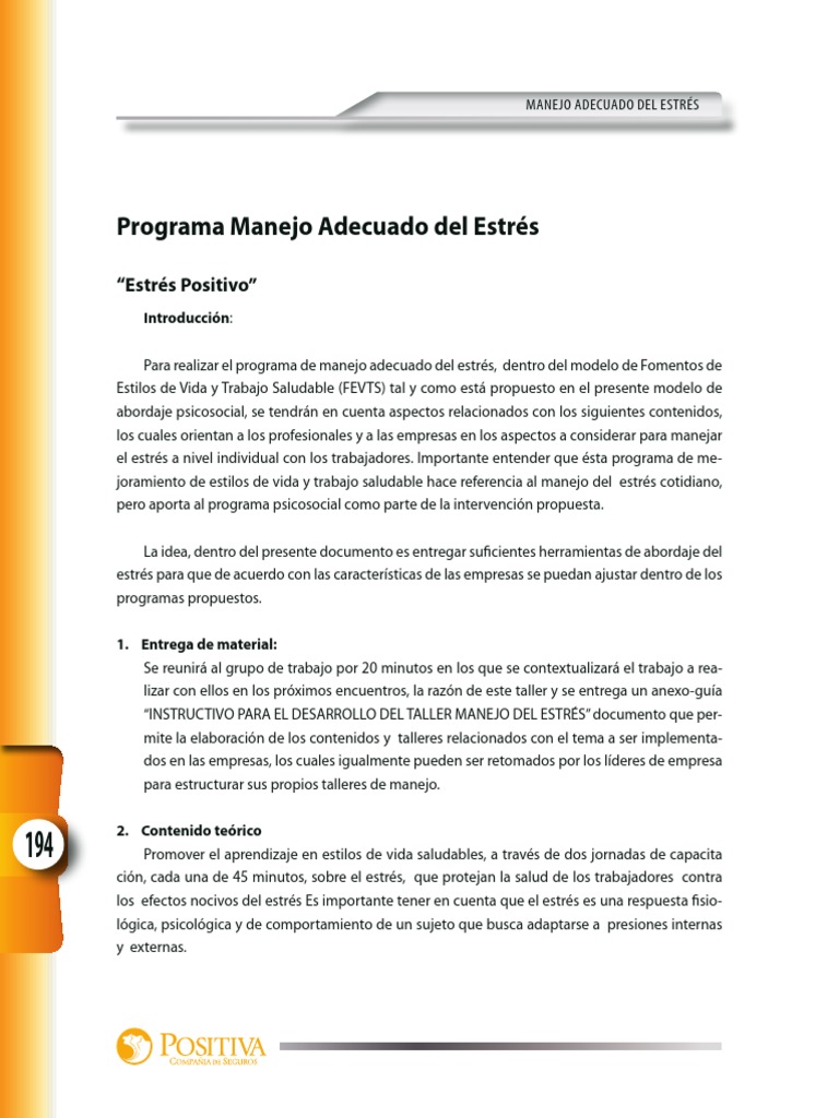 Programa Manejo Adecuado Del Estres | PDF | Estrés (biología) | Toma de ...