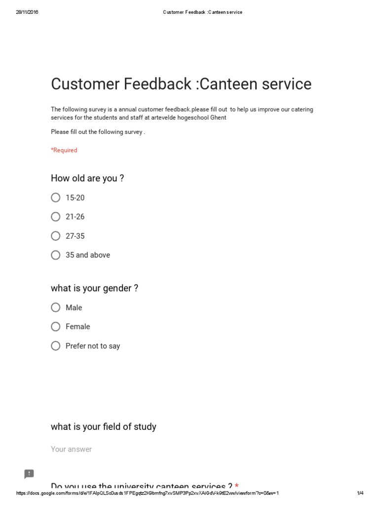 Customer Feedback Canteen Service PDF