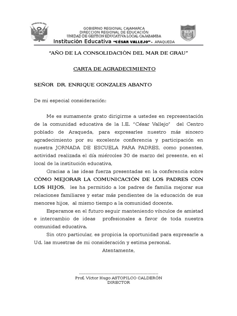 Agradecimiento a Conferencista Educativo | PDF | Salud y bienestar