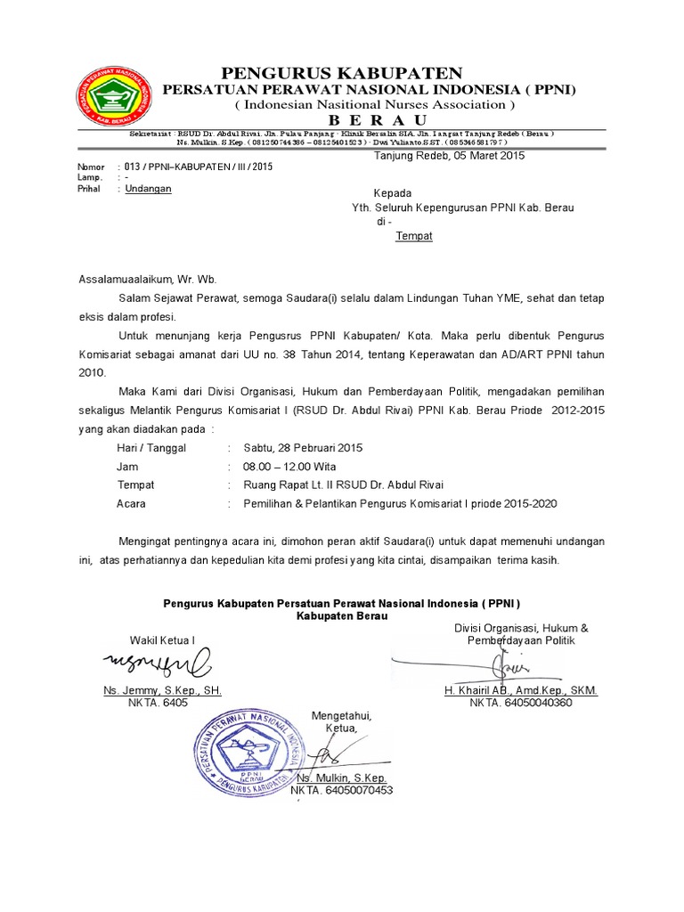 Contoh Surat Undangan Kepengurusan Ppni