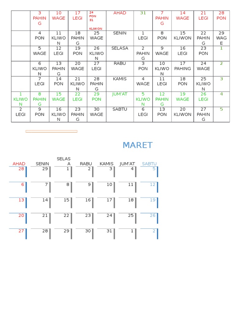 Javanese Calendar March 2023 | PDF