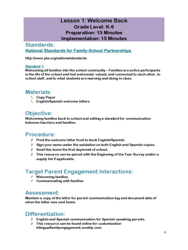 Lesson 1 Welcome Back Letter-Lesson-Eng-Span | PDF | Cognitive Science ...