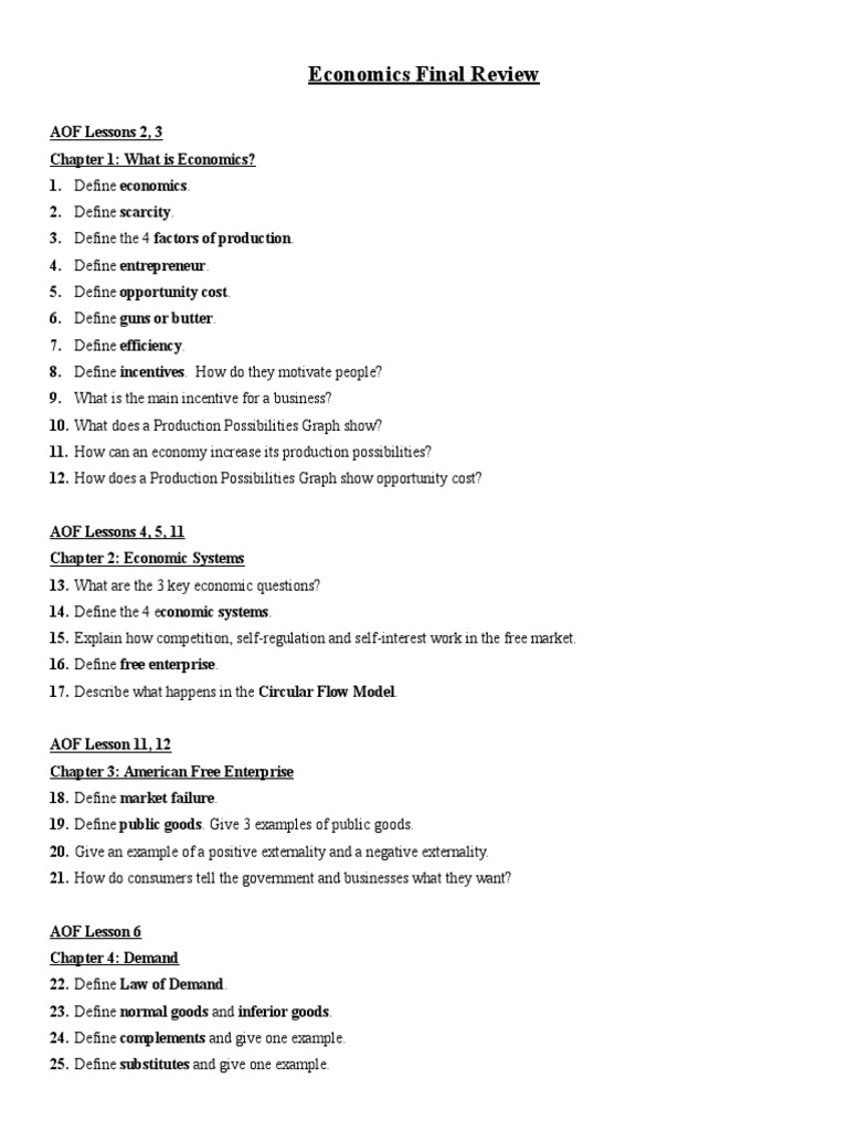 Economics Final Exam Review Guide | PDF | Demand | Fiscal Policy