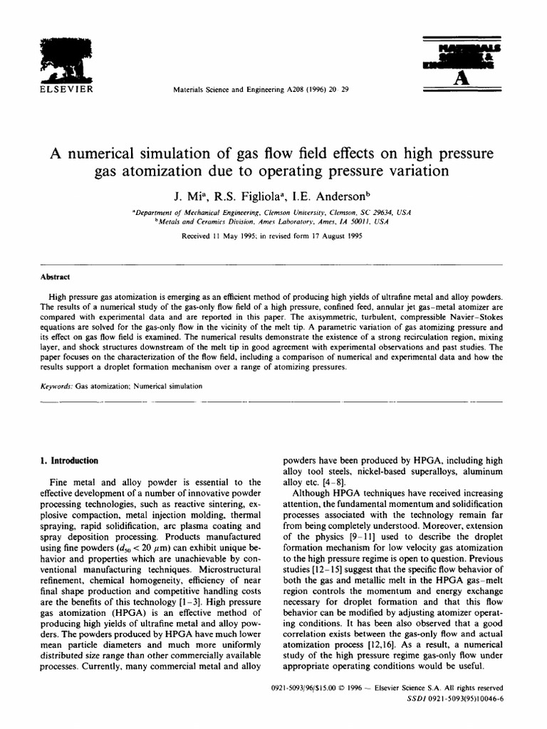 A Numerical Simulation of Gas Flow Field Effects On High Pressure Gas ...