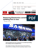 Samsung Electronics Considers Splitting Firm in Two - BBC News