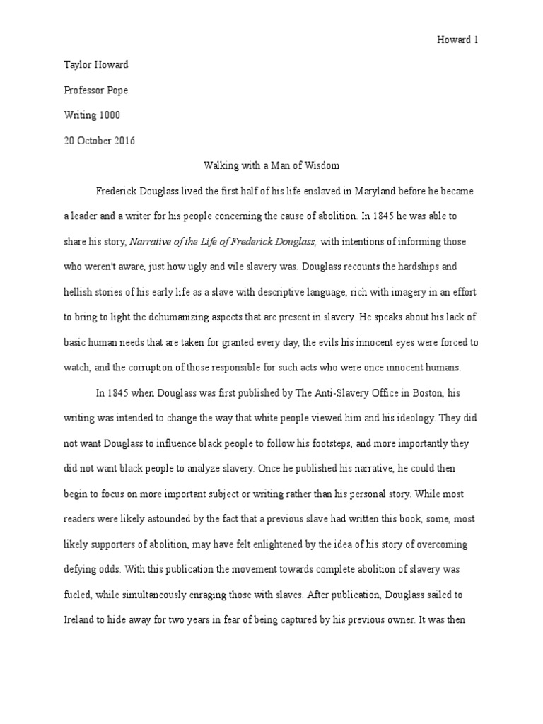 Rhetorical Analysis of Narrative of The Life of Frederick Douglass