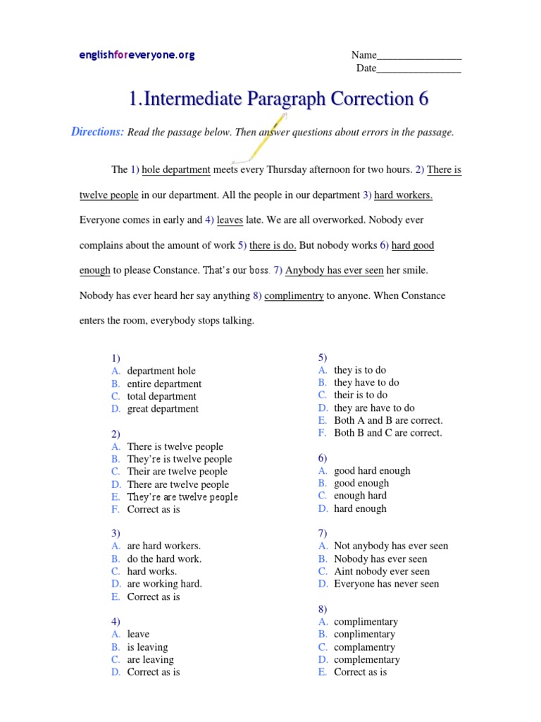 Intermediate Paragraph Correction Exercise | PDF | Career & Growth ...