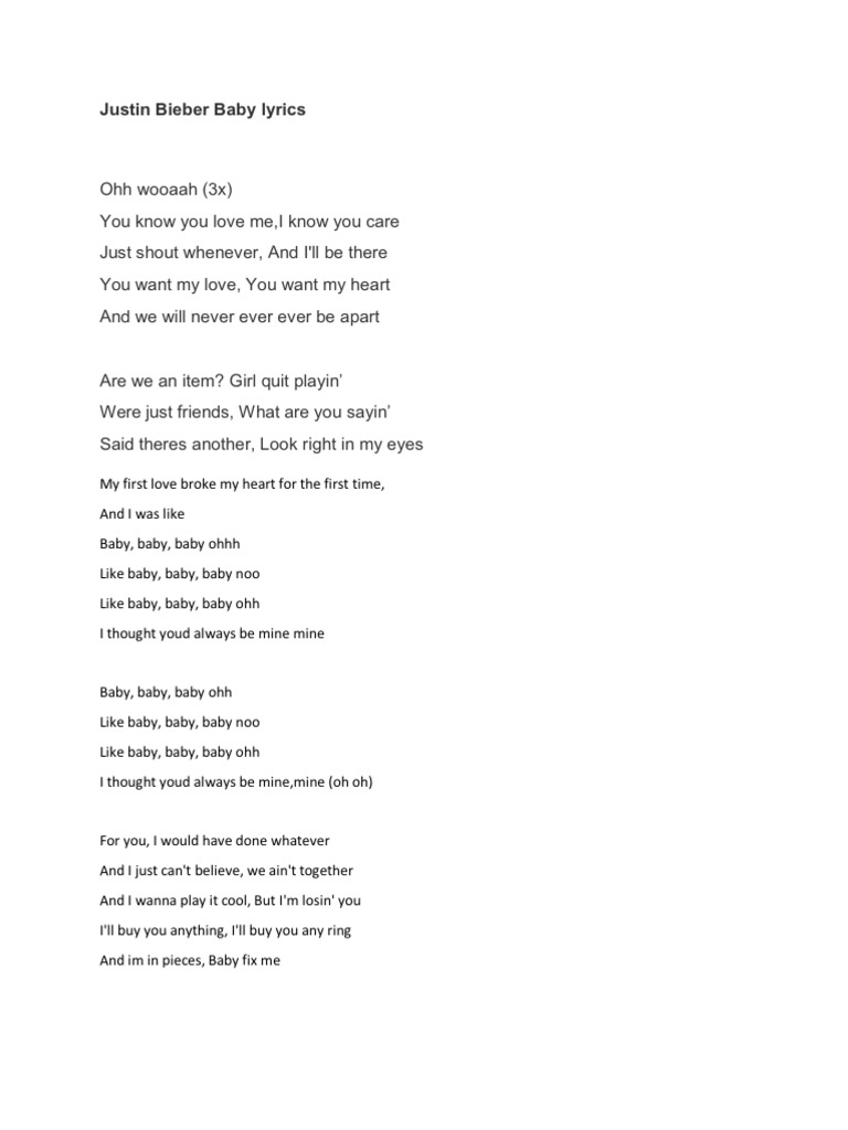 Justin Bieber Baby Lyrics Pdf