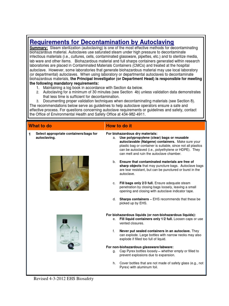 Autoclaving Guidelines PDF Sterilization (Microbiology) Science