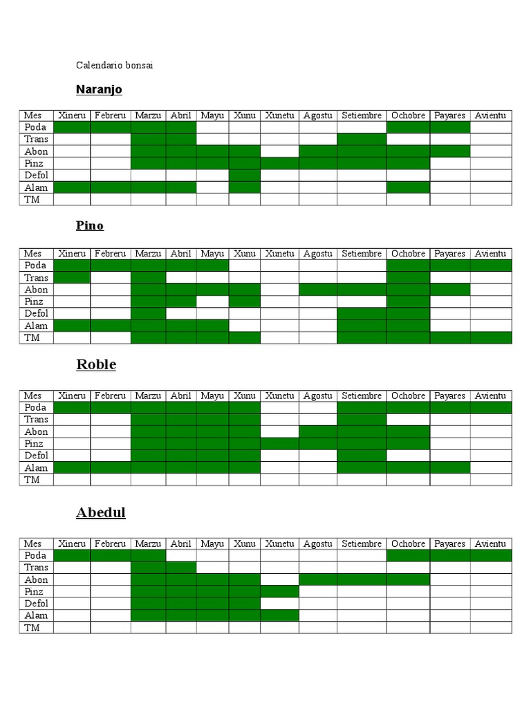 Bonsai Calendario PDF