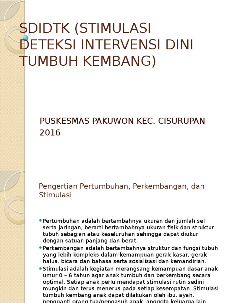 Sdidtk (Stimulasi Deteksi Intervensi Dini Tumbuh | PDF