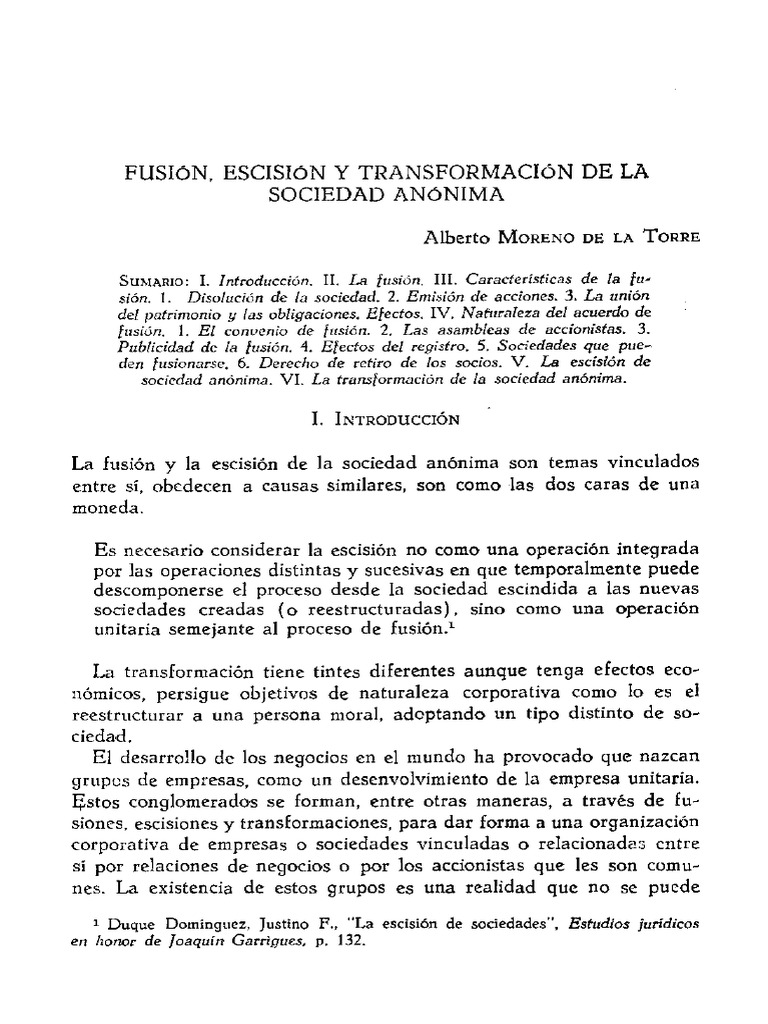Fusion y Escision de La Sociedad Anonima PDF | PDF