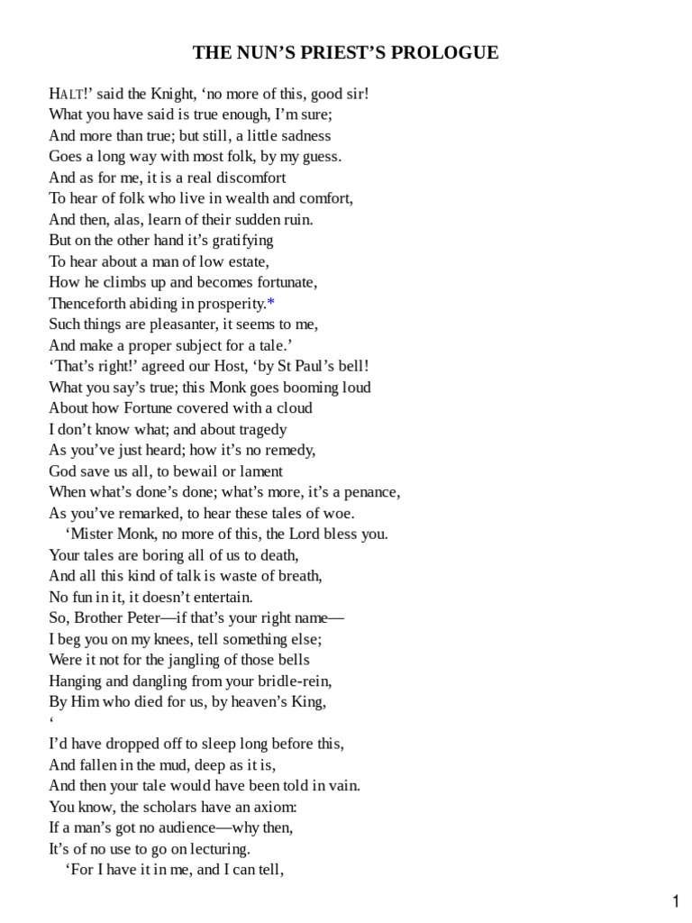 The Nun's Priest Prologue + Tale + Epilogue PDF