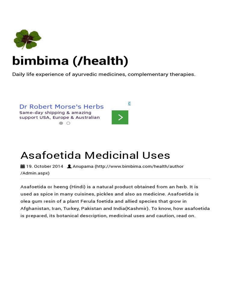 Asafoetida Medicinal Uses PDF Medicine Foods