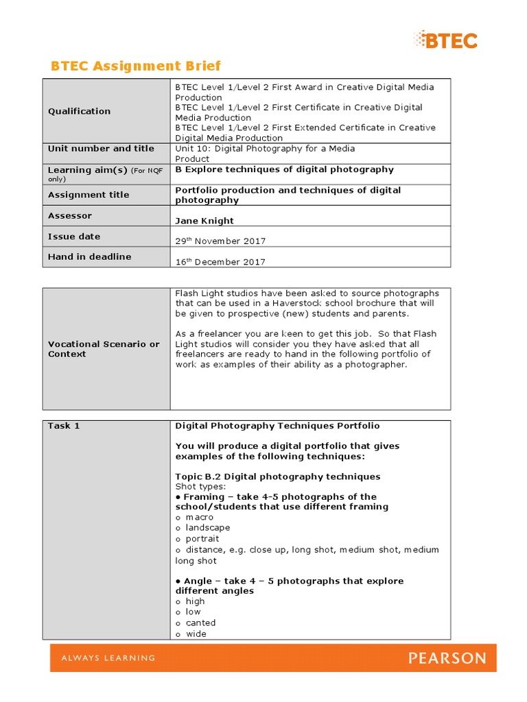 Learning Aim B New Brief Form | PDF | Digital Photography | Photograph