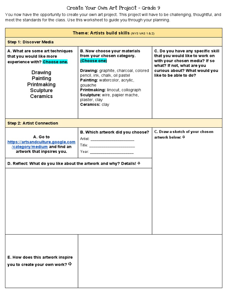 Createyourownartproject Grade9 | PDF