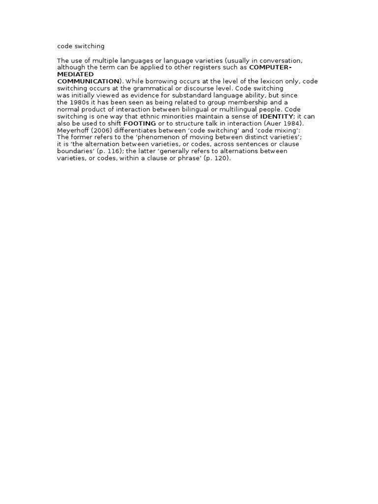 Code Switching: Identity & Interaction | PDF | Social Science | Foreign ...