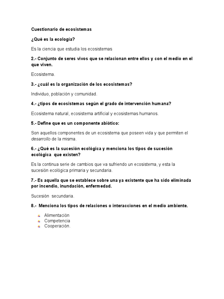 Cuestionario sobre ecosistemas y ecología | PDF