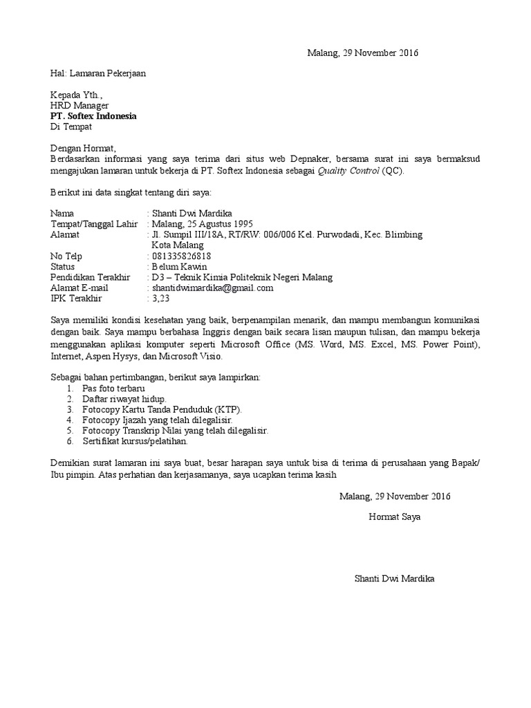 Download 81+ Contoh Surat Lamaran Kerja Quality Assurance Gratis Terbaru