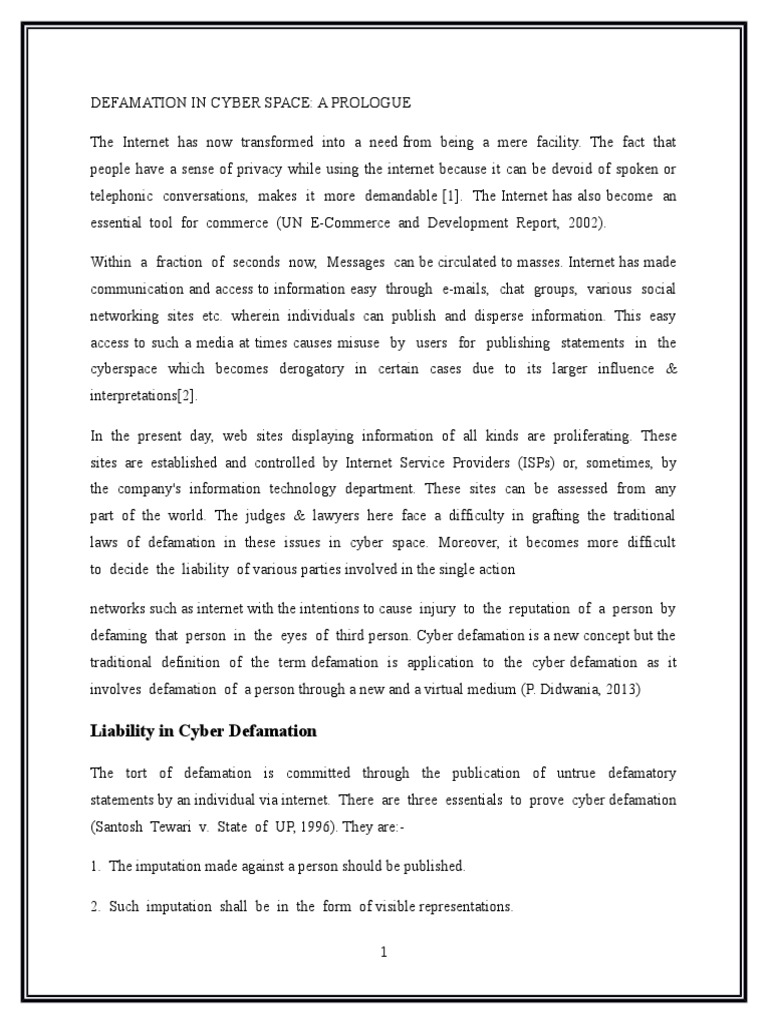 Defamation in Cyber Space | PDF | Defamation | Cyberspace