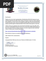 Response from The office of Governor Regarding the new currency called the Continental Dollar