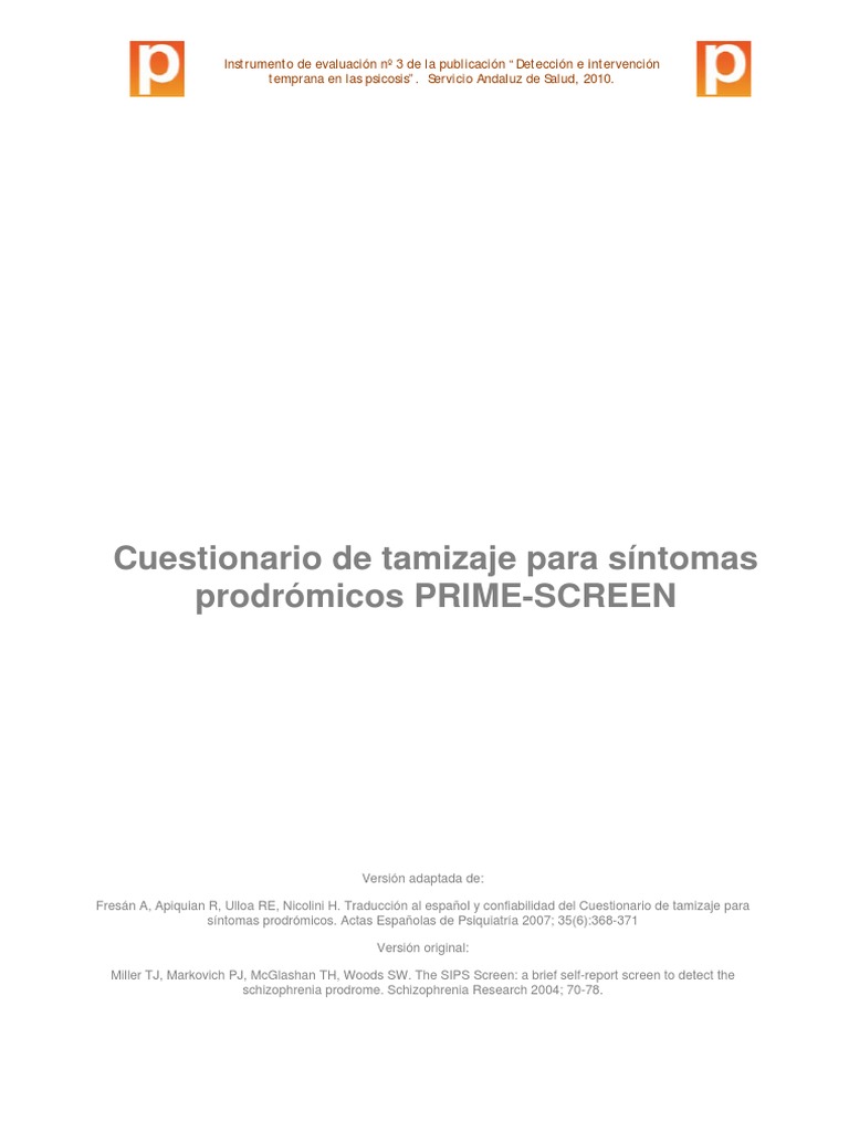 Cuestionario PRIME-SCREEN para Psicosis | PDF