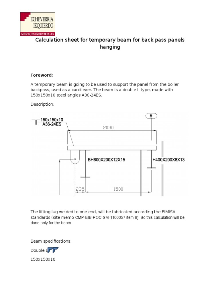Temporary Beam Calculation for Backpass Panels | PDF