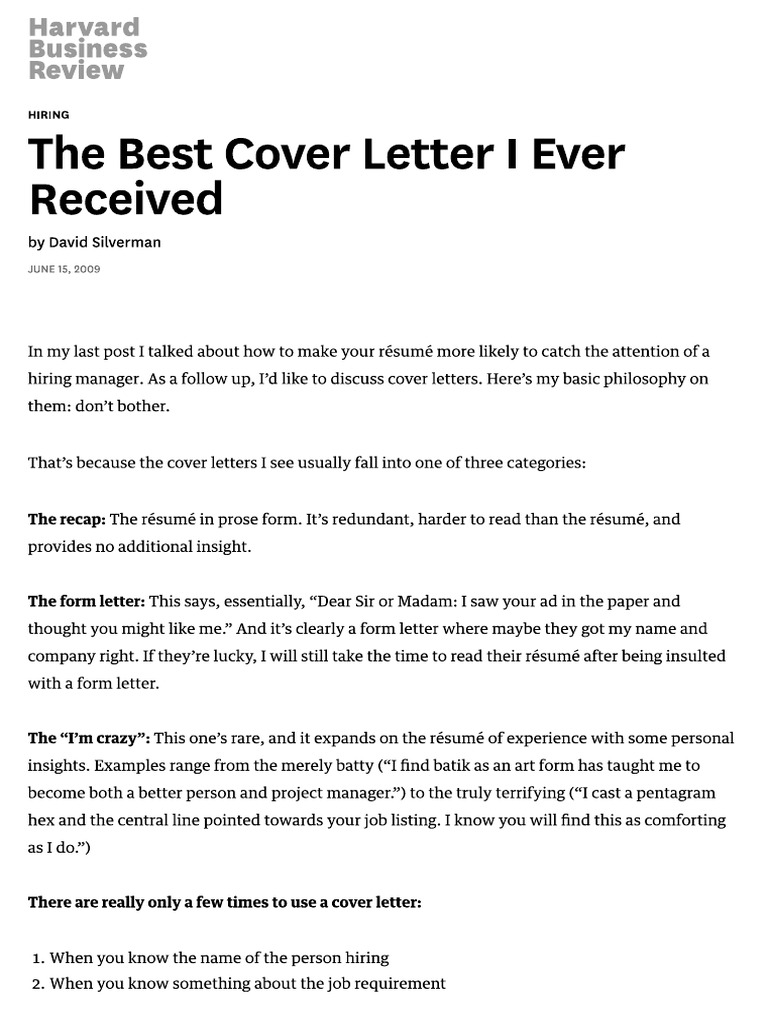 The Best Cover Letter I Ever Received PDF