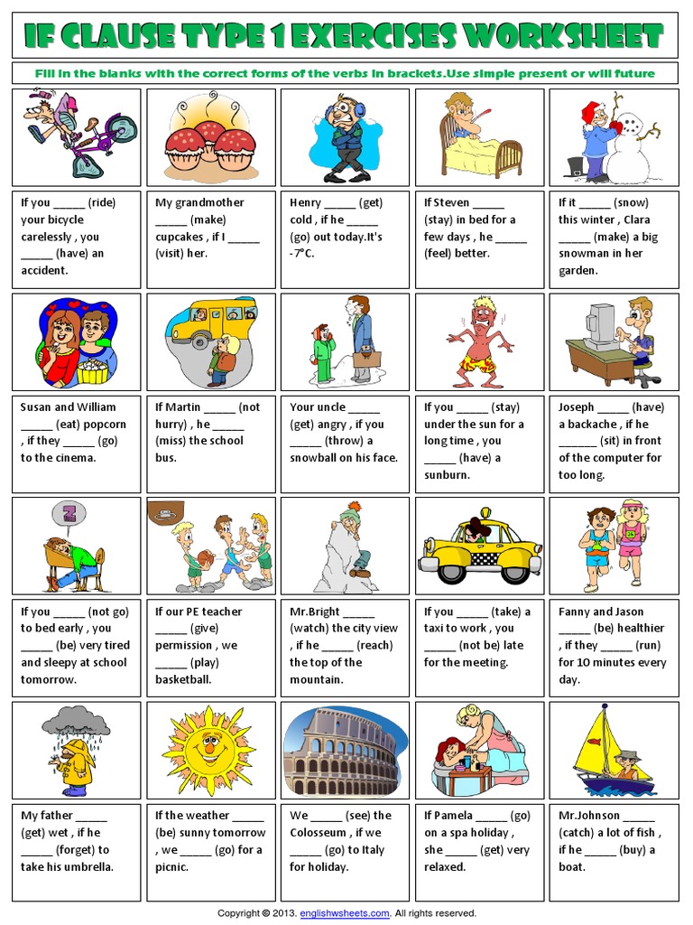 conditionals if clauses type 1 exercises worksheetpdf language