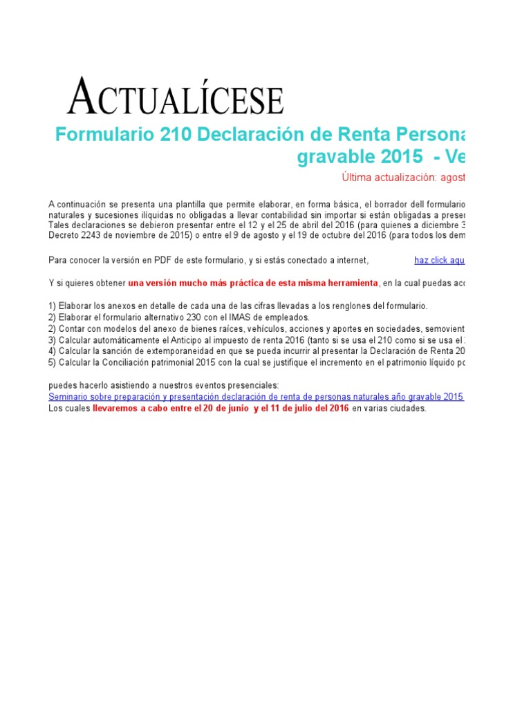 Declaración Renta Personas Naturales 2015 | PDF | Pagos | Servicios ...